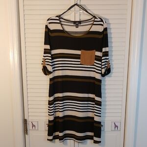 AGB Black and White Striped Tunic with Pockets, And Tan Accents